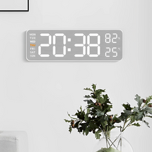 LED Digital Wall Clock with Temperature & Humidity Display, Metal Brushed Finish, Multifunctional Electronic Alarm Clock, USB Powered