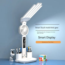 Multifunctional Desk Clock 4 Heads LED Eye Protection Desk Lamp with Intelligent Display Touch Control 80LEDs 3 Light Modes Stepless Dimming USB Rechargeable Design for Office Home Reading