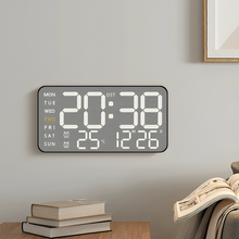 LED Digital Wall Clock with Temperature & Humidity Display, Metal Brushed Finish, Multifunctional Electronic Alarm Clock, USB Powered