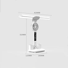 Multifunctional Desk Clock 4 Heads LED Eye Protection Desk Lamp with Intelligent Display Touch Control 80LEDs 3 Light Modes Stepless Dimming USB Rechargeable Design for Office Home Reading