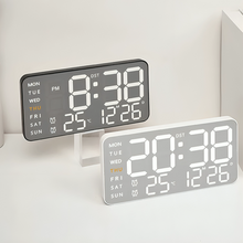 LED Digital Wall Clock with Temperature & Humidity Display, Metal Brushed Finish, Multifunctional Electronic Alarm Clock, USB Powered