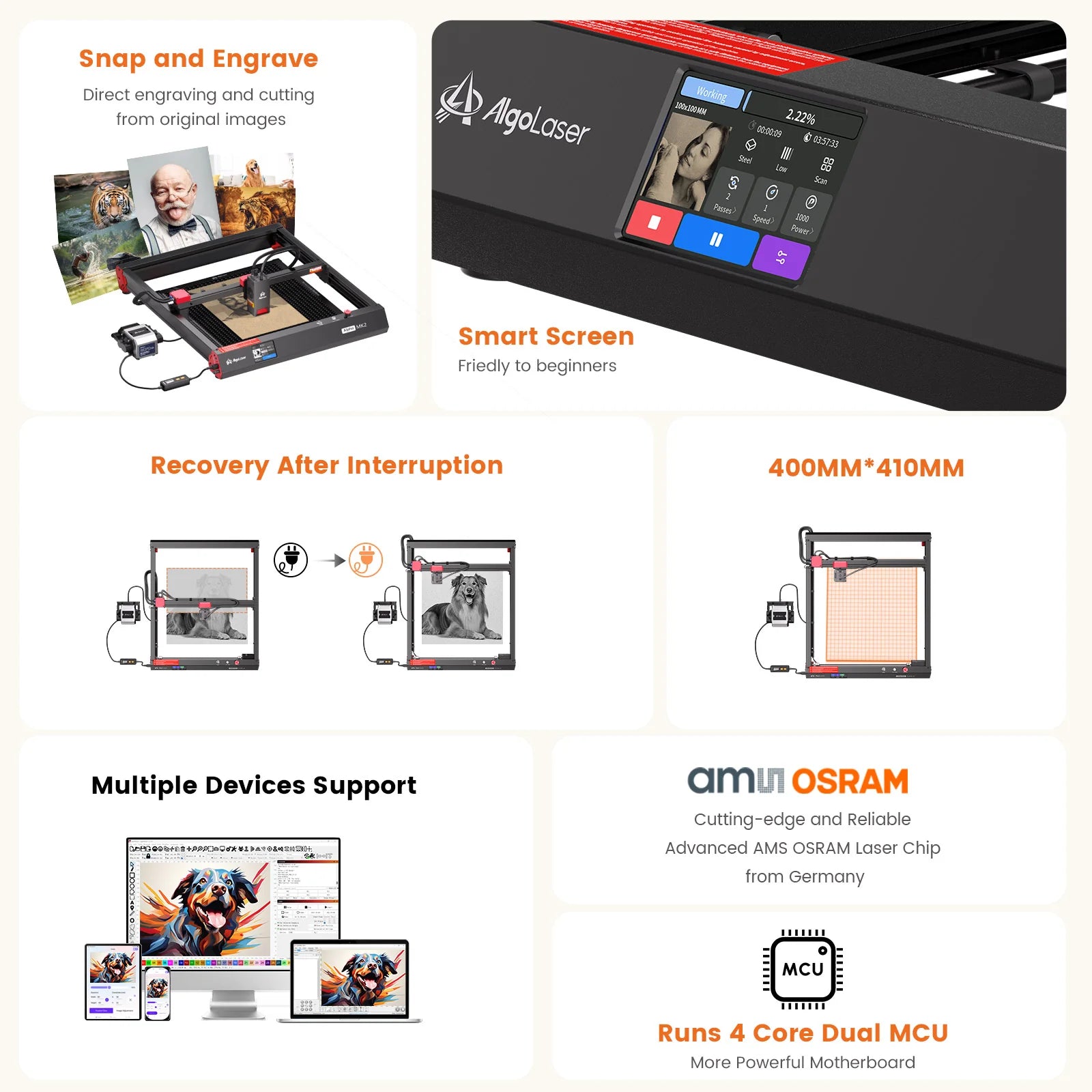 AlgoLaser Alpha MK2 - rychlý, přesný 20W laserový gravírovač 2 AlgoLaser Alpha MK2 - rychlý, přesný 20W laserový gravírovač 1