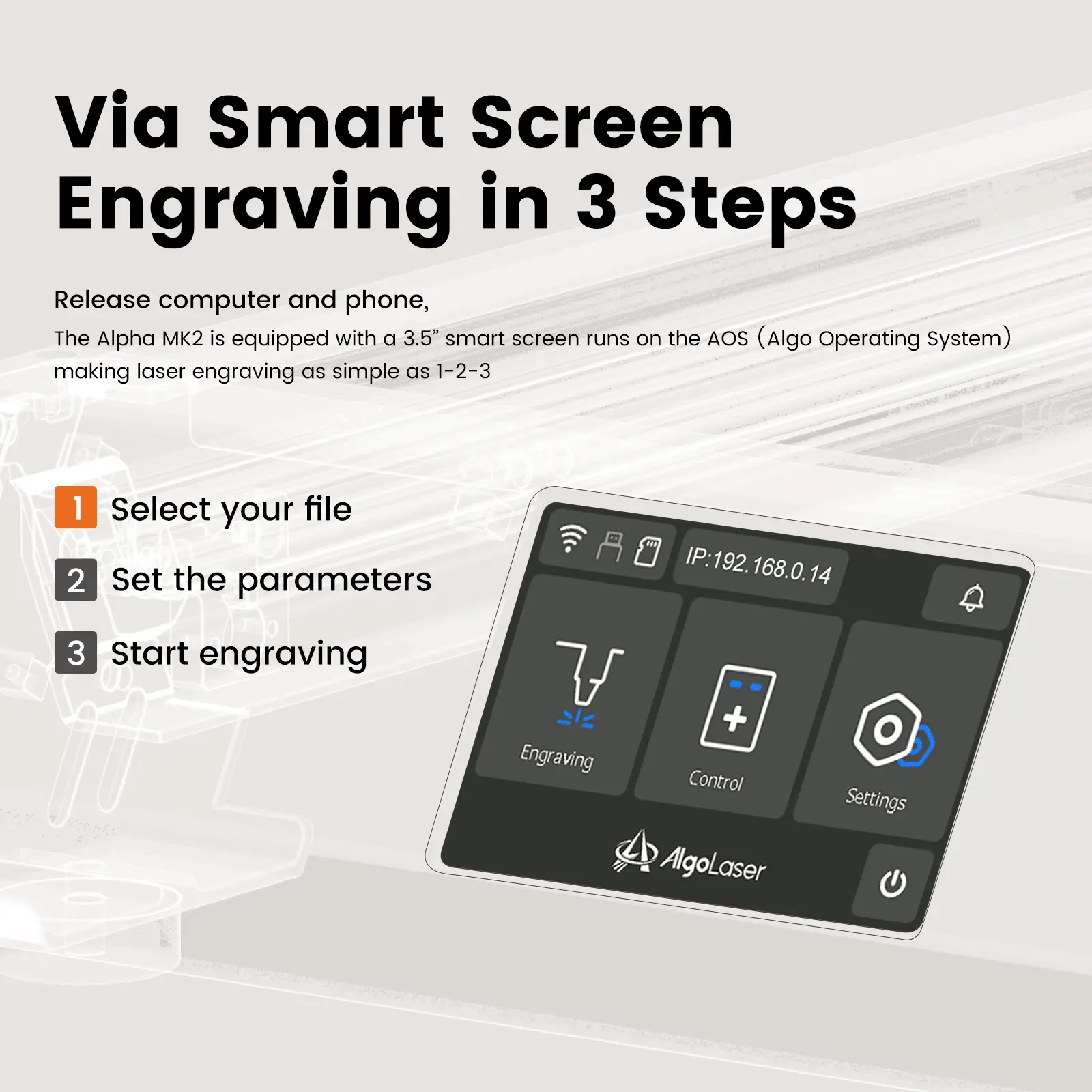 AlgoLaser Alpha MK2 - rychlý, přesný 20W laserový gravírovač 3 AlgoLaser Alpha MK2 - rychlý, přesný 20W laserový gravírovač 2