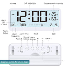 Multifunctional Electronic LCD Alarm Clock With Calendar Time Humidity Temperature Display Adjustable Backlight Battery Powered