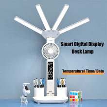 Multifunctional Desk Clock 4 Heads LED Eye Protection Desk Lamp with Intelligent Display Touch Control 80LEDs 3 Light Modes Stepless Dimming USB Rechargeable Design for Office Home Reading
