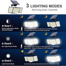 328 LED 3-Head Motion Sensor Outdoor Solar Light With 3 Modes IP65 Waterproof Remote Control