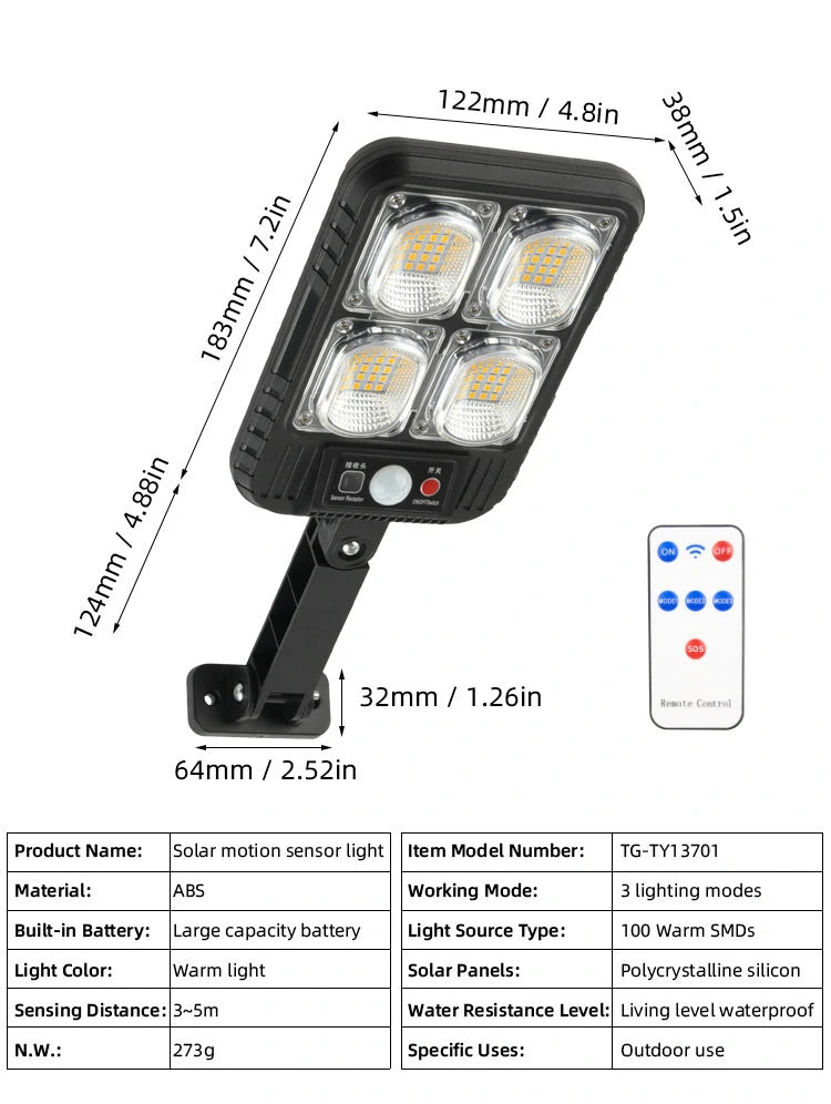 Olcsó 100 LED-es kültéri falilámpa távirányítóval, mozgásérzékelővel