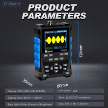 ET120M Professional Handheld Digital Oscilloscope 120MHz Analog Bandwidth 500MS/s Sampling Rate 320x240 LCD Screen Support Waveform Storage with Backlight