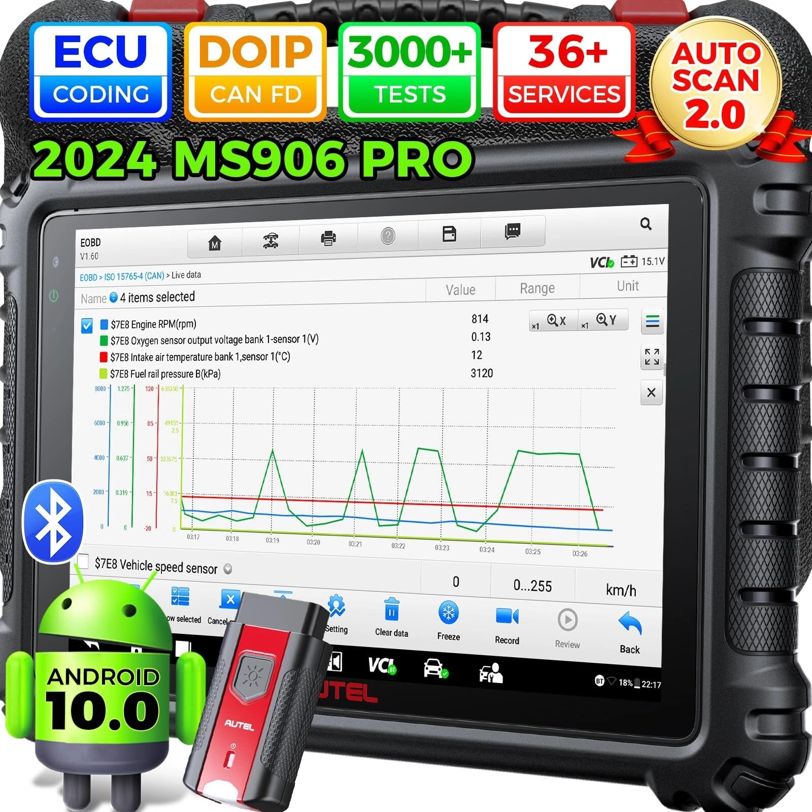 Autel MS906 Pro szkenner MS906PRO autódiagnosztikai eszköz ECU kódolás aktív teszt OBD2 autós szkenner CAN FD DoIP PK MS906S