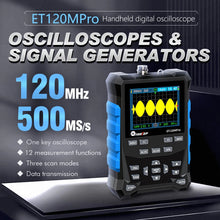 ET120M Professional Handheld Digital Oscilloscope 120MHz Analog Bandwidth 500MS/s Sampling Rate 320x240 LCD Screen Support Waveform Storage with Backlight