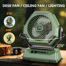 6000mAh Rechargeable Camping Fan with LED Light Portable Outdoor Ceiling Oscillating Fan Type-C Charging Adjustable Angles Brightness Control Sturdy Material Air Cooling Fan