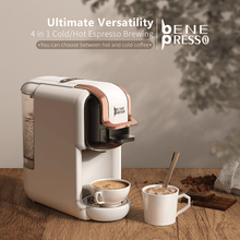 BENE PRESSO B2A 4-in-1 Hot/Cold Coffee Maker - For Capsules, Pods & Ground Coffee. 20Bar, Compact, Quiet, One-Touch Switching