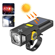 Solar Rechargeable Zoomable Bicycle Headlight 1600mAH Anti-glare Red Warning Lamp Type-C Charging Bike Front Light for Night Riding Safety