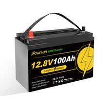 Foursun 12V 100Ah LiFePO4 Battery (1280Wh) with Low-Temp BMS Protection, 4500+ Cycles for Motorhome/Solar/Camping, Without Charger