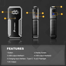 POPDEER PD-J01 20000mAh 2500A Car Jump Starter 12V Dual USB Output LCD Display For 8.0 Gas/6.0L Diesel