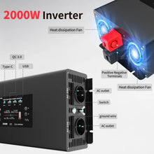 [EU Direct] DATOUBOSS Inverter 2000W/4000W 12V/24V To 230V Pure sine wave Converter with 2 USB, QC3.0, Type-C LCD Display, Remote Control For RV, Car, Truck, DN-03-24V2000W
