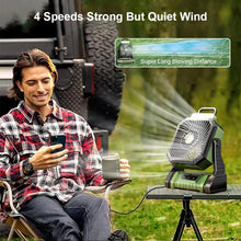 Portable 4 Speed Camping Fan with Rechargeable Battery Cordless Outdoor Cool Ceiling Fan with LED Light Air Circulators