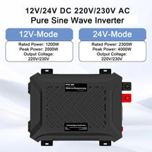 [EU Direct] DATOUBOSS Pure Sine Wave Inverter 12V/24V to 1200W/2300W Universal Dual Voltage Converter Peak Power 2000W/4000W With Automatic Voltage Recognition LCD Display Switching and 2 EU Sockets RV Modification