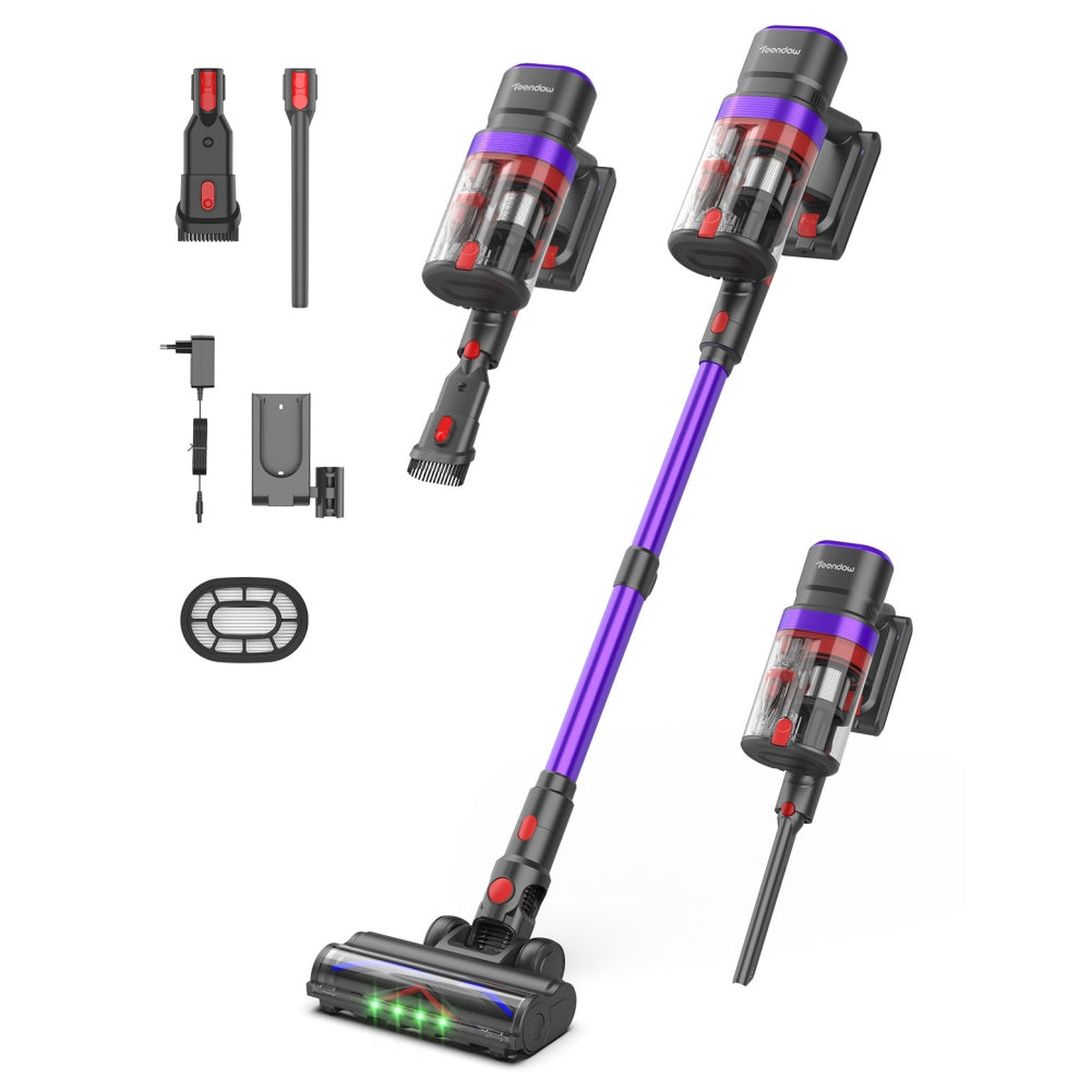 Teendow V20 500W akkus porszívó, 40kPa szívóerő, kefe nélküli motor, dupla porgyűjtő kamra, LED kijelző, UV zöld fény, állatszőr, kemény padló és szőnyegek tisztítására