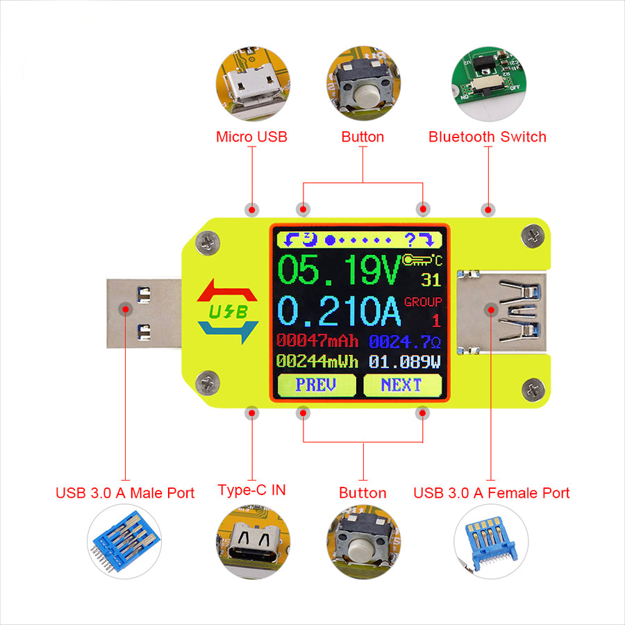 RIDEN UM34/UM34C For APP USB 3.0 Type-C DC Voltmeter Ammeter Voltage C – Ranvee