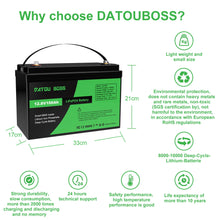 DATOUBOSS 12V 100AH LiFePO4 Battery Portable Rechargeable Built-in Intelligent BMS System Deep Cycle 10000+ for RV