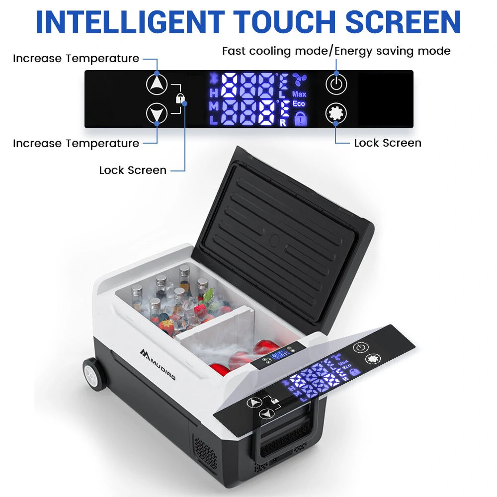 Glacières Mudiro MR30 et MR50 : les glacières parfaites pour les voitures et le camping 3 Panneau d'affichage et de commande du refroidisseur Mudiro