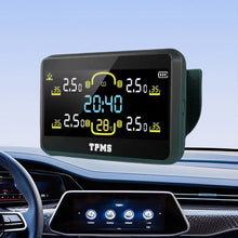 Car Large LCD Screen TPMS Tire Pressure Monitoring System Solar Charging Time Display with 4 Sensors