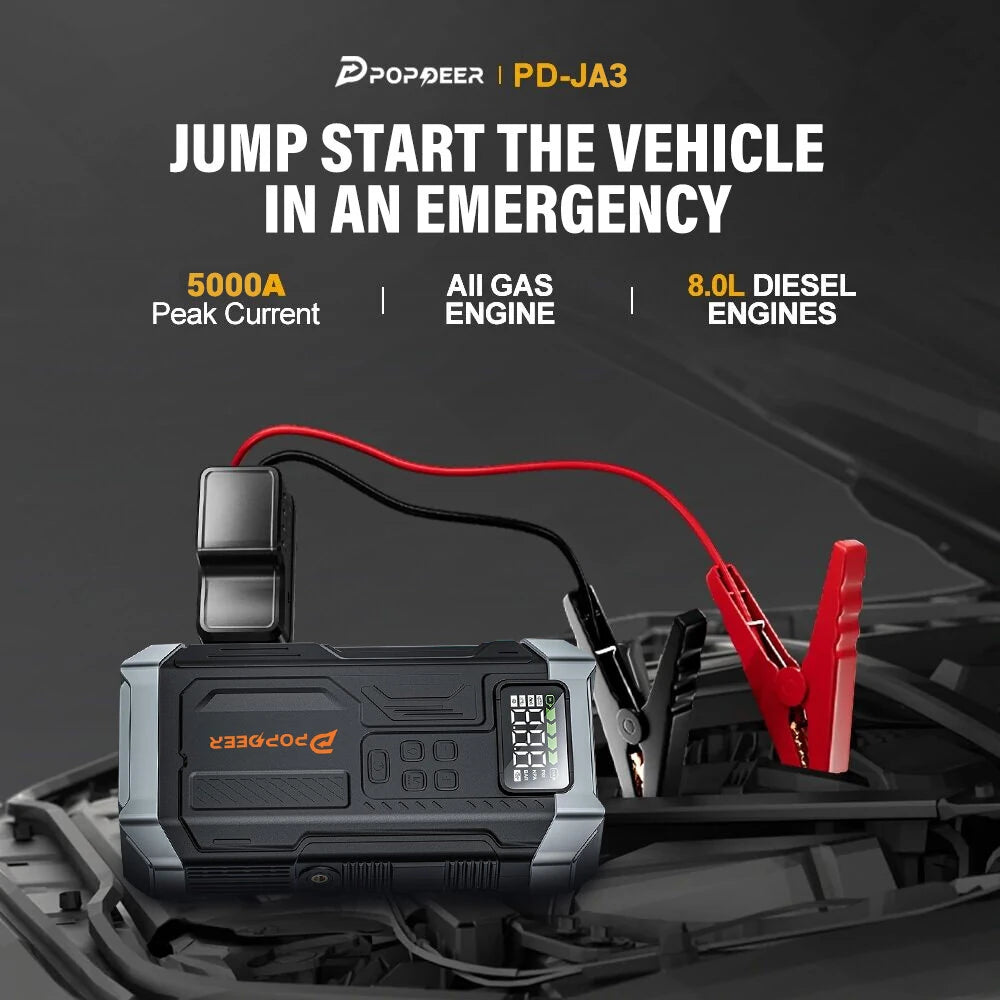 Аварийный стартер POPDEER PD-JA3 способен оживить бензиновый двигатель объемом до 10 литров 4 Функция аварийного запуска компрессора POPDEER PD-JA3
