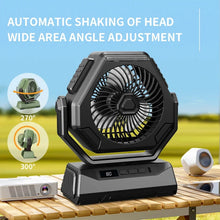 6000mAh Rechargeable Camping Fan with LED Light Portable Outdoor Ceiling Oscillating Fan Type-C Charging Adjustable Angles Brightness Control Sturdy Material Air Cooling Fan