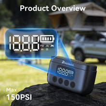 POPDEER P-T01 Mini Electric Bike Pump - 150PSI Portable Air Compressor, Presta/Schrader Valve Compatible, 1000mAh Battery, LCD Display & LED Light for Bicycle, Motorcycle, Ball