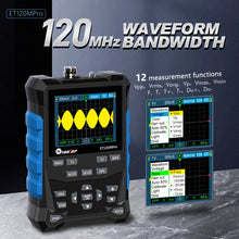 ET120M Professional Handheld Digital Oscilloscope 120MHz Analog Bandwidth 500MS/s Sampling Rate 320x240 LCD Screen Support Waveform Storage with Backlight