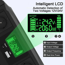 [EU Direct] DATOUBOSS Pure Sine Wave Inverter 12V/24V to 1200W/2300W Universal Dual Voltage Converter Peak Power 2000W/4000W With Automatic Voltage Recognition LCD Display Switching and 2 EU Sockets RV Modification