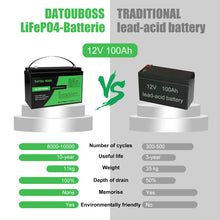 DATOUBOSS 12V 100AH LiFePO4 Battery Portable Rechargeable Built-in Intelligent BMS System Deep Cycle 10000+ for RV