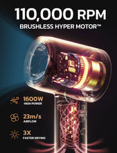 Micollme H6S Negative Ion Hair Dryer With 2 Nozzles,1600W Power,110,000 RPM Brushless Hyper Motor,3 Heat Modes