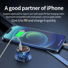 12V-24V Dual USB Transparent Car Charger 30W PD + QC4.0 Super Fast Charge for Apple Huawei Xiaomi Oppo Vivo