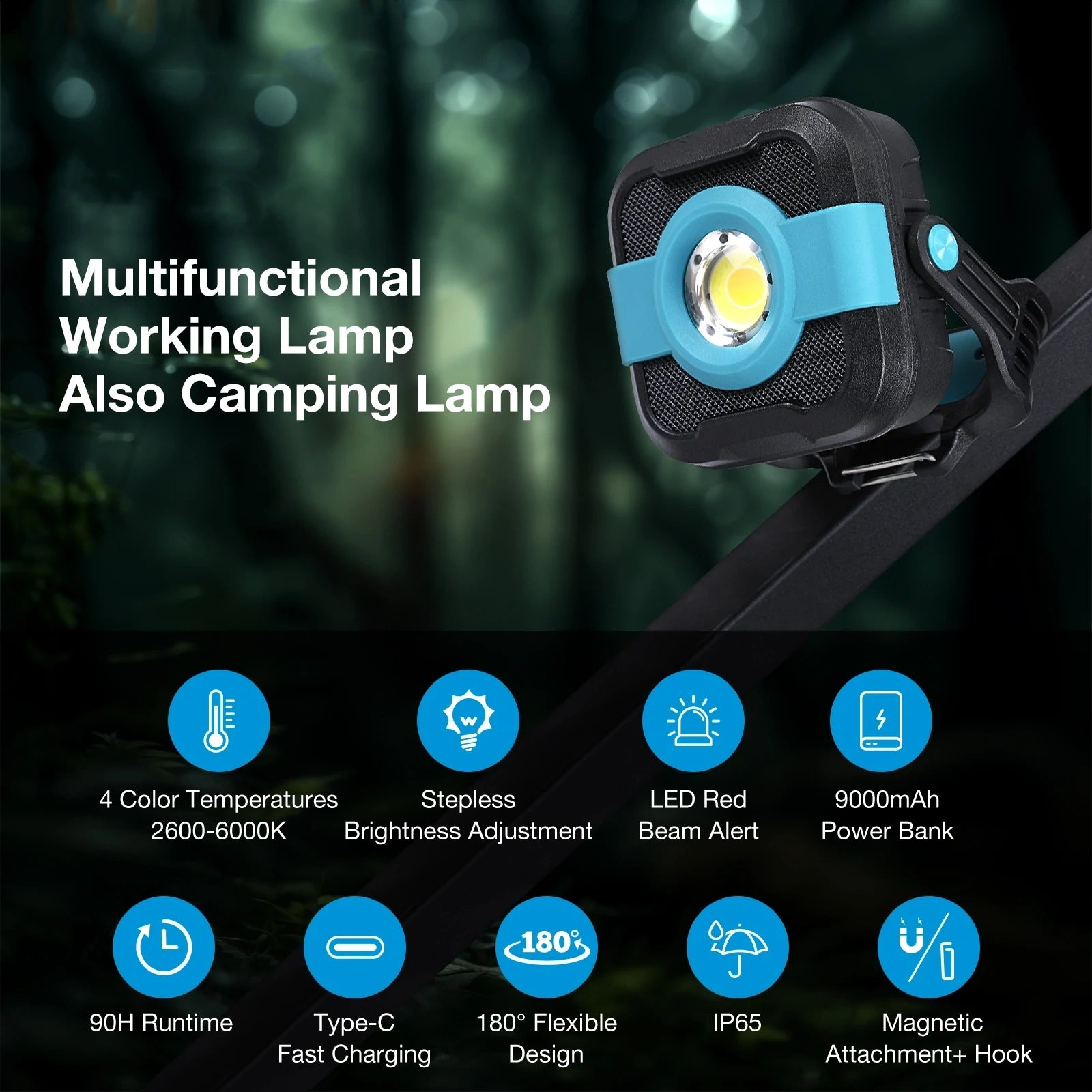 Тази работна лампа с 1000 лумена може да издържи до 90 часа с едно зареждане! 🔦 3 1000 лумена работна светлина от различни ъгли