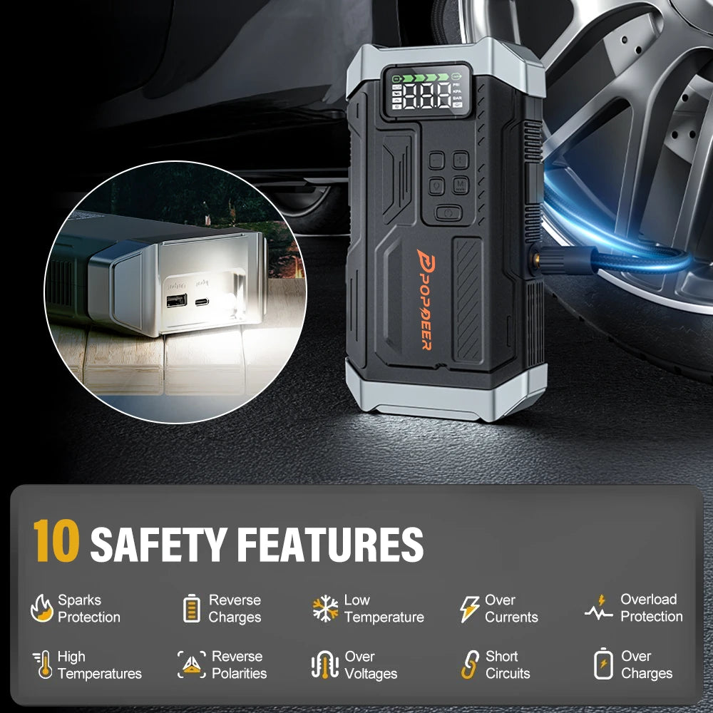 Аварийный стартер POPDEER PD-JA3 способен оживить бензиновый двигатель объемом до 10 литров 7 Функция аварийного запуска POPDEER PD-JA3 Power Bank