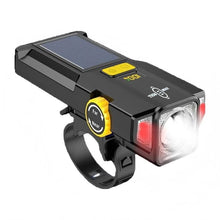 Solar Rechargeable Zoomable Bicycle Headlight 1600mAH Anti-glare Red Warning Lamp Type-C Charging Bike Front Light for Night Riding Safety