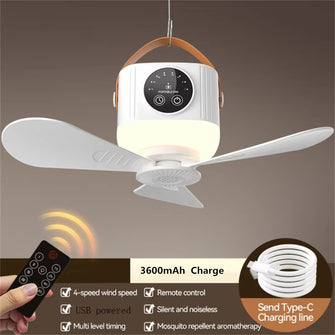 2 in 1 Portable Fan Camping Light 3600mAh Rechargeable Outdoor Camping Tent Fan New Remote Control Household Ceiling Fan Lighting