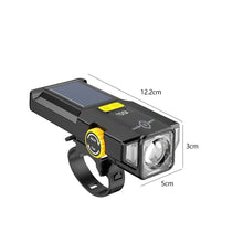 Solar Rechargeable Zoomable Bicycle Headlight 1600mAH Anti-glare Red Warning Lamp Type-C Charging Bike Front Light for Night Riding Safety