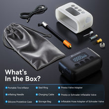 POPDEER P-T01 Mini Electric Bike Pump - 150PSI Portable Air Compressor, Presta/Schrader Valve Compatible, 1000mAh Battery, LCD Display & LED Light for Bicycle, Motorcycle, Ball