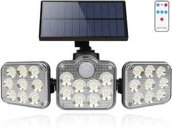 138 LED Solar Power PIR Motion Sensor Light Outdoor Security Garden Waterproof Remote Control