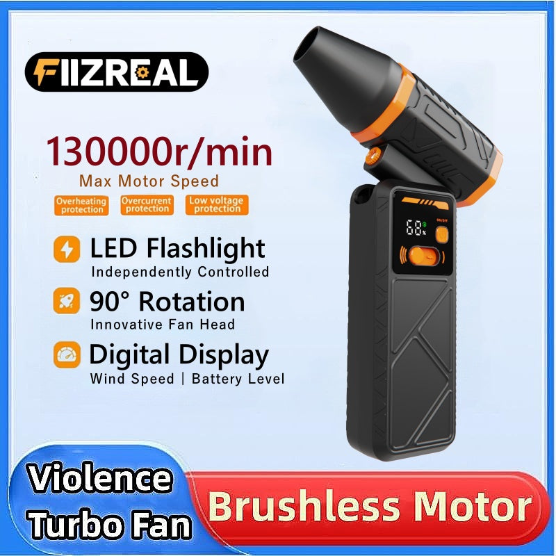 Fiizreal H28 nagy sebességű, kefe nélküli turbófúvó – 8000 mAh dupla akkumulátor, 130 000 fordulat/perc Typhoon Wind, C típusú töltés, digitális kijelző és forgatható fúvóka