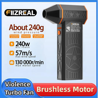 Fiizreal X50 High-Speed Brushless Turbo Fan – 240W Portable Power, 8000mAh Dual Battery, 57m/s Typhoon Wind Type-C Charging